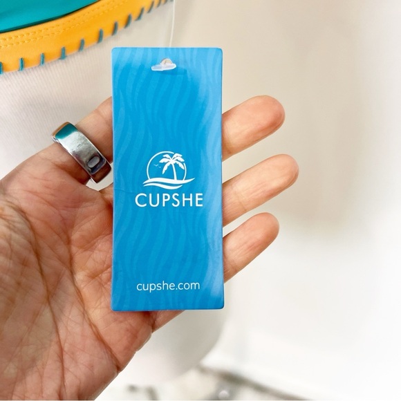 CUPSHE TEAL ORANGE YELLOW LACING TRIM BIKINI SWIM TOP WOMENS SZ XS NEW - Picture 2 of 4